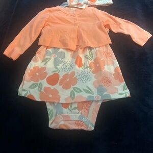 Child of mine Carter’s Peach Floral Dress & Cardigan Set
